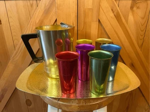 Regal Supreme Quality Aluminum Pitcher ,6 Glasses Multi Colored Platter (8452) - Picture 1 of 14
