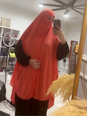 Camisa coral larga ancha hijab entrelazada capa chic incorporada niqab talla libre Foto 1 de 2