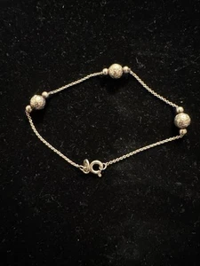 Sterling Silver Petite Station Bracelet 6.5" - Picture 1 of 5
