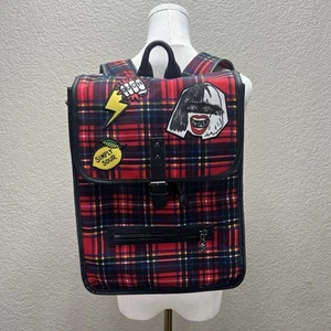 Disney Backpack Cruella De Vil Red Plaid Full Size With Patches Laptop Pocket - Picture 1 of 14
