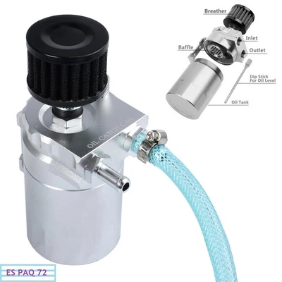 0.3L Tanque de Captura Aceite Respirador Oil Catch Tank Aluminio Universal Plata - Imagen 1 de 4