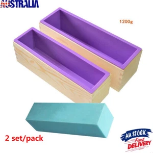 2Pcs Wood Loaf Soap Mould with Silicone Mold Cake Making Wooden Box Kit 1.2kg - Picture 1 of 12
