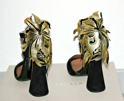 Marni Black Suede Gold  Appliqué Flower High Heel Sandals US 9-9.5 /IT 40  $700  - Image 1 of 4