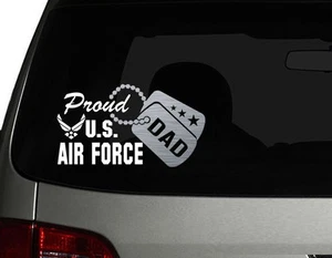 Proud US Air Force Dad Vinyl Car Decal Sticker 7.5"(W) Silver Military Dog Tag - Foto 1 di 3