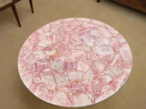 Tavolino da Caffè 30" Pietra Quarzo Rosa Cristallo Pietra Preziosa Piano Casa Interno De - Foto 1 di 7