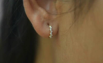 Diamond Cluster Earring 14k Solid Gold  Huggie Earrings Piercing Jewelry 1 PC  - Image 1 of 4