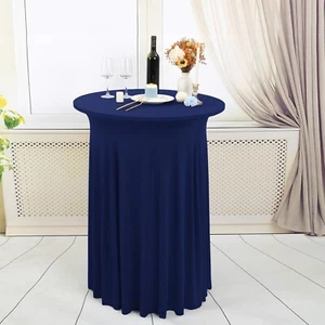 Runde Cocktail Tischdecke mit gewellten Vorhängen Spandex Stretch 32"x 43", Marine - Bild 1 von 5