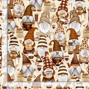 Coffee Gnome Fabric By The Yard Gnomes Kitchen Cotton Timeless Treasures C2027 - Picture 1 of 1