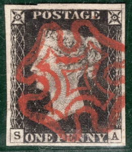 PENNY BLACK 1840 QV GB SG2 1d Plate 2 (SA)*RE-ENTRY* SUPERB RED MX c£550+ REDS21 - Picture 1 of 6