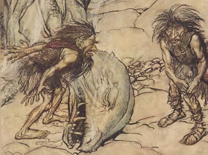 Zwerge Argue Body Dead Dragon Wagner Ring Arthur Rackham 1911 Tipped-In Print - Bild 1 von 5