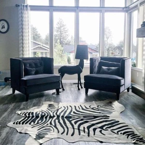Zebra Cowhide Rug Size: 6' X 6' Brazil Black Striped Zebra Print Cowhide Rug - Picture 1 of 4