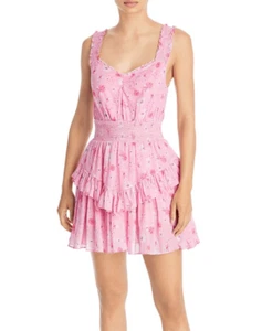 LoveShackFancy Norelli Printed Ruffled Dress Pink Floral Size  XL - Picture 1 of 15