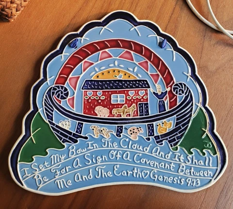 1990 J Duban Designs Handmade Enamel Genesis 9:13 Bible Verse Noah Hanging Tile Cover