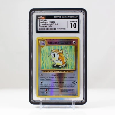 Pokémon Raticate Reverse Holo 67/108 XY Evolutions - CGC 10 Gem Mint  - Image 1 of 4
