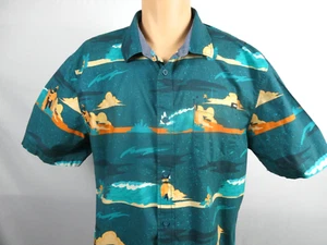 Vans Men's XL Hawaiian Shirt Teal Surf King Kamehameha Short Sleeve Cotton - Picture 1 of 8
