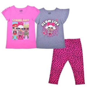 LOL Surprise pink top, gray sleeve top, and Leopard Legging Set - Size 8 - - Picture 1 of 4