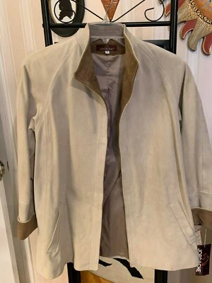 JORDACHE Vintage Beige Forrado ~ Cuero Grano Completo ~ CHAQUETA SWING GAMUZA ~ Talla 8 ~NUEVA CON ETIQUETAS Foto 1 de 4