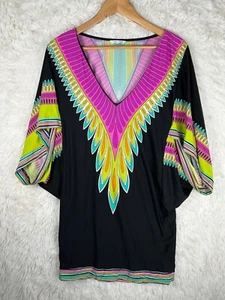 Trina Turk Größe M? Plumas Mehrfarbig Feder Schwimmen Überziehen Kleid Resortwear - Bild 1 von 7