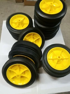 (4 pcs,) Lawn Mower Wheel. 7" Diameter, Yellow Plastic Rim. (3/8" bore) USA. - Picture 1 of 4