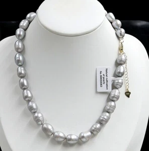 11-13MM NATURAL SOUTH SEA GREY OVAL BAROQUE PEARL NECKLACE 18" 18K GOLD P - Picture 1 of 5
