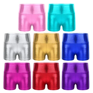 Girls Metallic Gymnastics Dance Shorts High Waist Wet Look Bottoms Underwear - Picture 1 of 96
