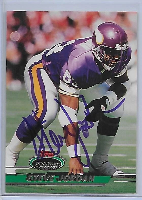 Football Card IP auto STEVE JORDAN Minnesota Vikings 1993 Stadium Club - Image 1 of 1