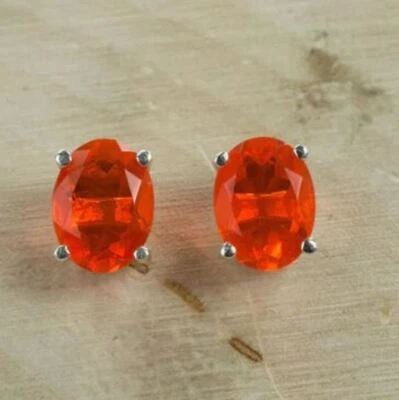 Natural Mexican Fire Opal Stud Earrings Sterling Silver 925 Christmas gift - Image 1 of 3