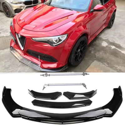 Parachoques delantero negro brillante para automóvil división de labios + varillas de puntal para Alfa Romeo Giulia Foto 1 de 4