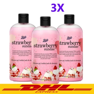 3xBOOTS Strawberry Sundae Shower Gel, Bubble Bath&Shampoo 500ML  - Picture 1 of 2