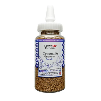 AQUATIC PROVISIONS Small Granules, Slow Sinking Tropical Community Fish Food, 48% Protein, USA Made