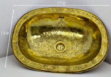 Etched Oval Solid Brass Sink For Bathroom - (17”x13”) inch Moroccan Sink Vanity