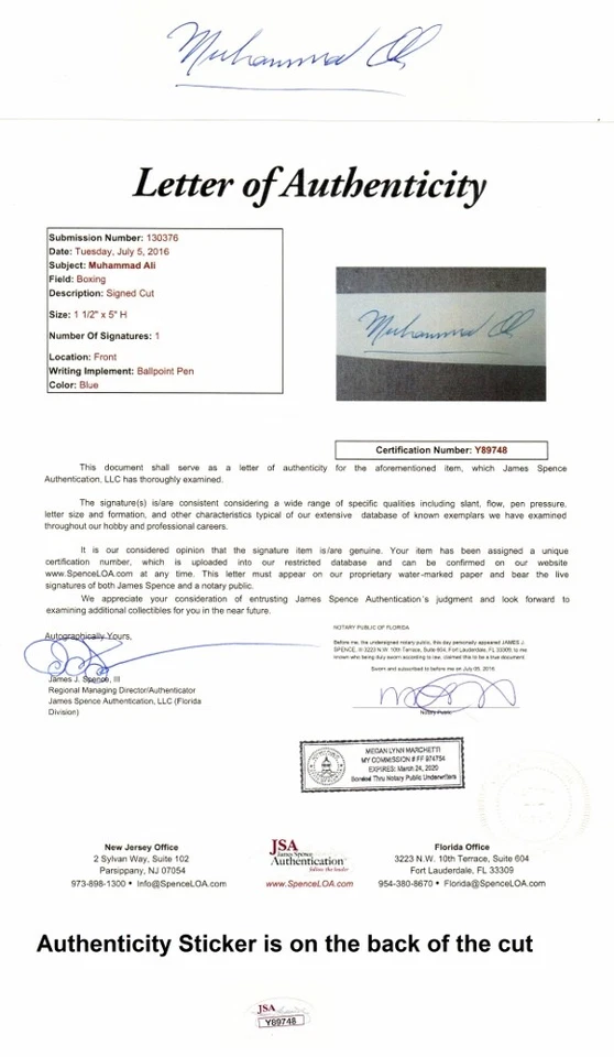 Muhammad Ali Signed Auto Vintage Cut - Card Boxing HOF GOAT Died 2016 + JSA LOA - Image 1 of 1