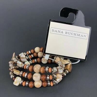 Pulsera Dana Buchman Tono Plata Cuentas Madera y Madreperla #1460 Foto 1 de 2