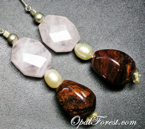 Australian Boulder Opal Earrings Natural Dangle Drops Pearl Quartz Special Gift - Picture 1 of 1