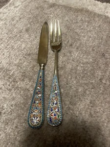 Russisch Cloisonne Silber Besteck 84 Zolotniki - Bild 1 von 6