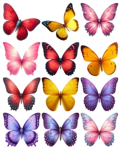 Butterflies, 12, 18 or 24 x Edible Wafer Paper or Card for Cake Décor, Butterfly - Picture 1 of 31