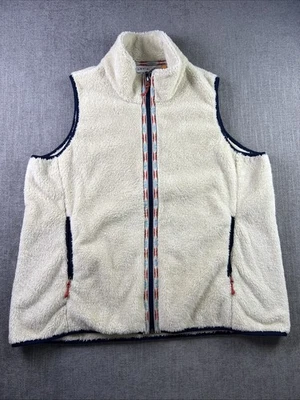 Chaleco Orvis Sherpa Mujer XL Borde Azteca Crema Blanco Cremallera Completa Bolsillos Preppy Foto 1 de 4
