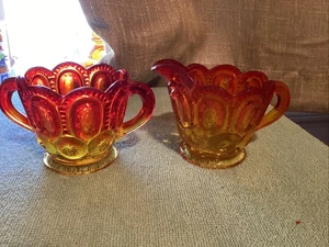 L. E. Smith Amberina Moon And Stars Cream And Sugar Set - Picture 1 of 6