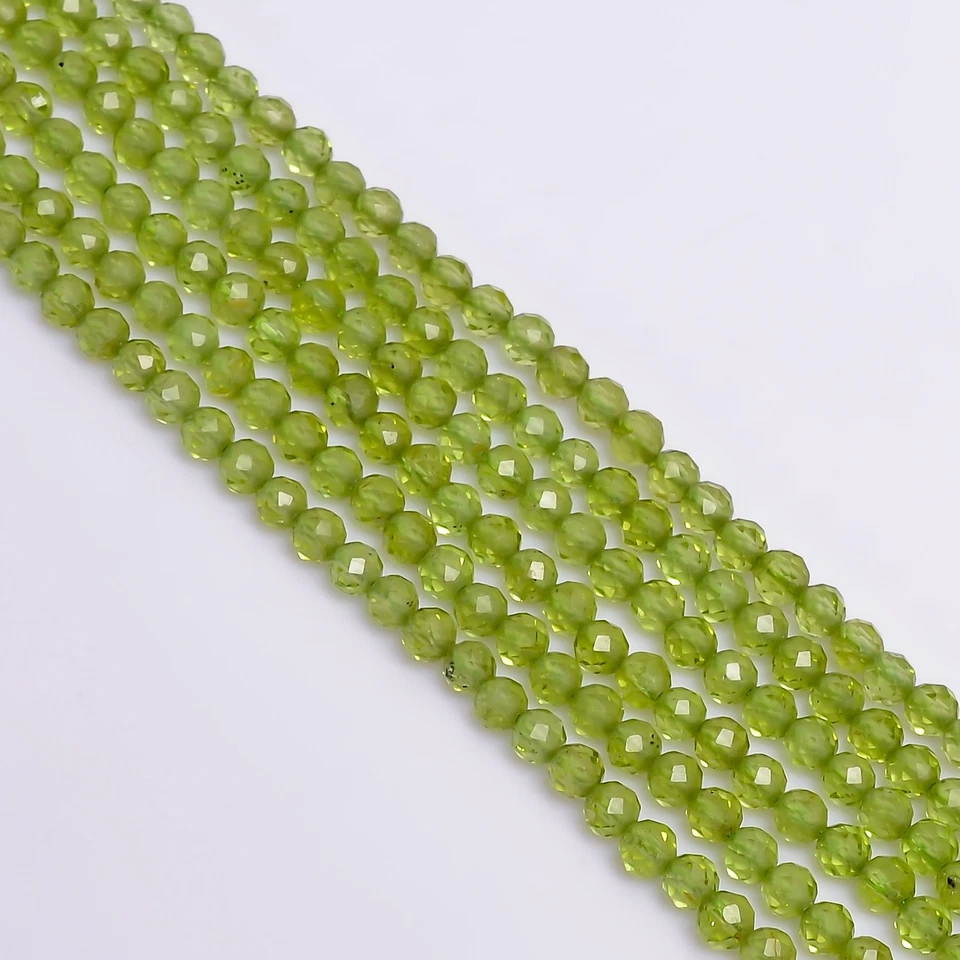 100% Natural Peridot Gemstone Round Faceted Beads 3 mm Strand 12.5" AB-232 - Image 1 of 2