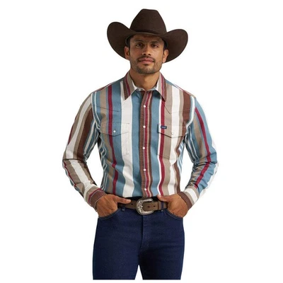 112375204 Wrangler Men's Long Sleeve Regular Fit Brushpopper Vintage Snap Shirt - Image 1 of 3