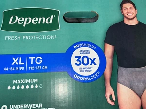 Depend Fit-Flex Intimo Uomo Numero 80 - Extra Large (44-54 in) Discreto - NUOVO - Foto 1 di 4