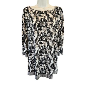 Style & Co. Size L Black & Beige 3/4 Sleeve Shift Dress tunic long sleeve EUC + - Picture 1 of 7