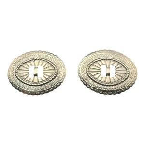 Pair of New Mexico Oval Western Conchos 2"x1.75" – Silver Tone Slotted Metal - Picture 1 of 7