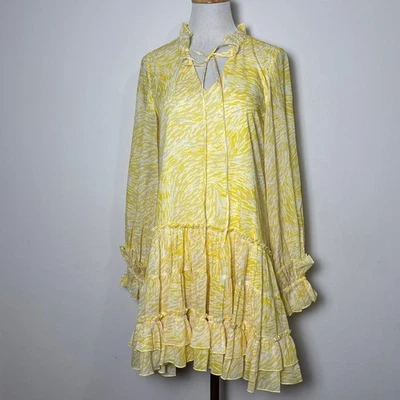 KLEID FOR HER Zebra Print Ruffle Tiered Long Sleeve Mini Dress XS Coquette Fairy - Image 1 of 4