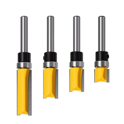 4PCS 1/4" Shank Straight Flush Trim Router Bit Woodwork Template Trimming Cutter - Image 1 of 4