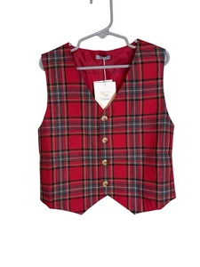 NWT Boys Tutto Piccolo Red Tartan Holiday Vest Waistcoat Size 8A - Picture 1 of 5