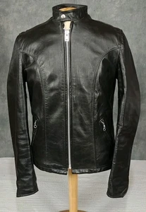 Vintage REED Black Cafe Racer Heavy Leather Biker Motorcycle Jacket 1980's - Bild 1 von 14