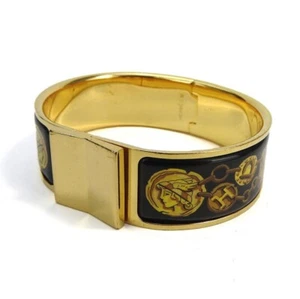 HERMES Bangle Bracelet Email Gold Black Color GP Women Authentic R2285 - Picture 1 of 12