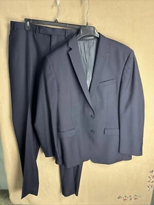 @pant Calvin Klein Mens 2 Piece Suit Navy 44L 38x36 measured 39W Wool Two Button - Picture 1 of 19