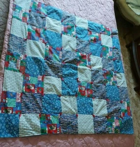 Handmade Patchwork Tied LAP QUILT Christmas Prints 44" x 43" - Picture 1 of 7